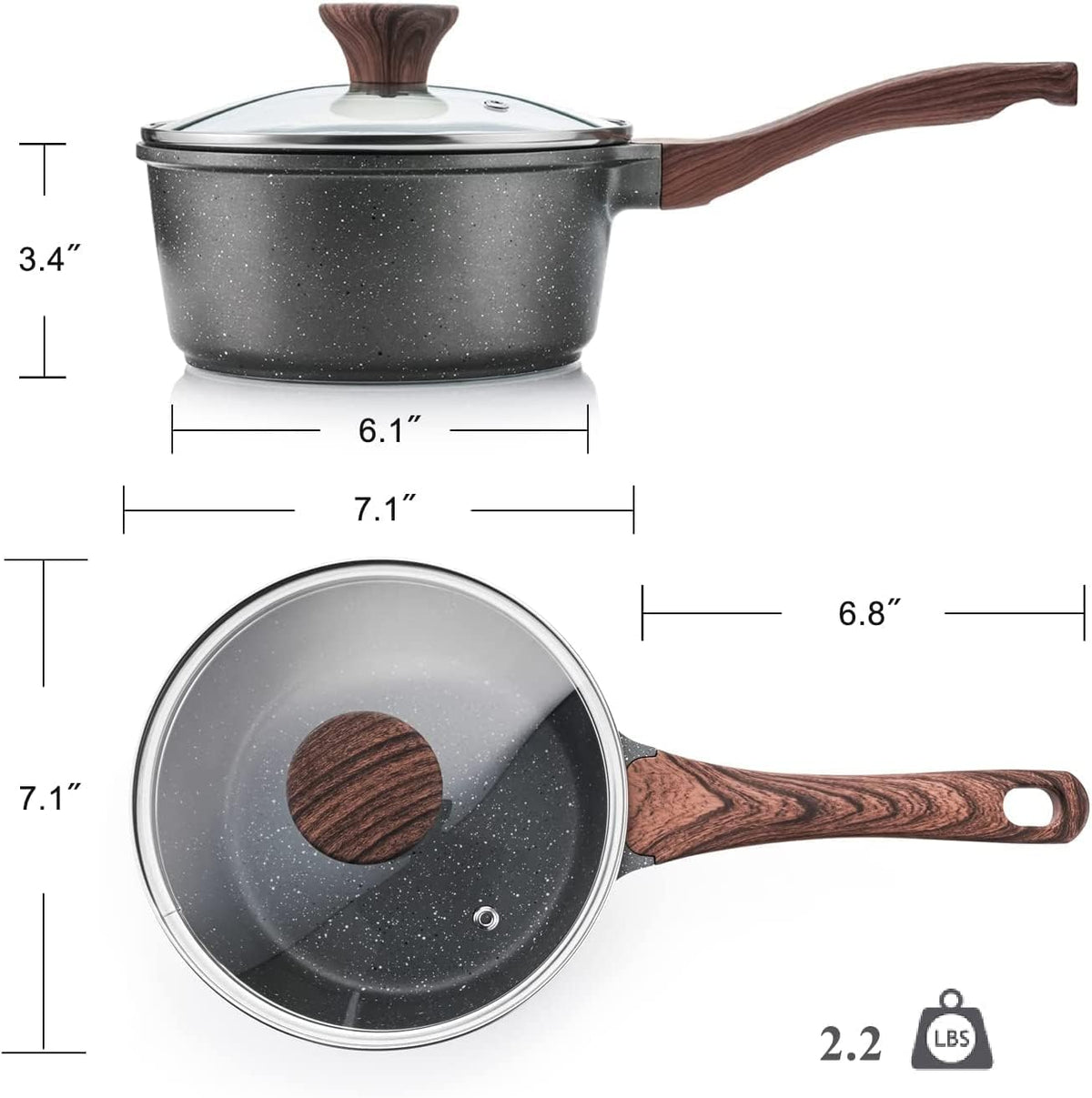 SENSARTE Nonstick Sauce Pan Set with Lid, 1.5+2 Quarts, PFOA/PFOS Free
