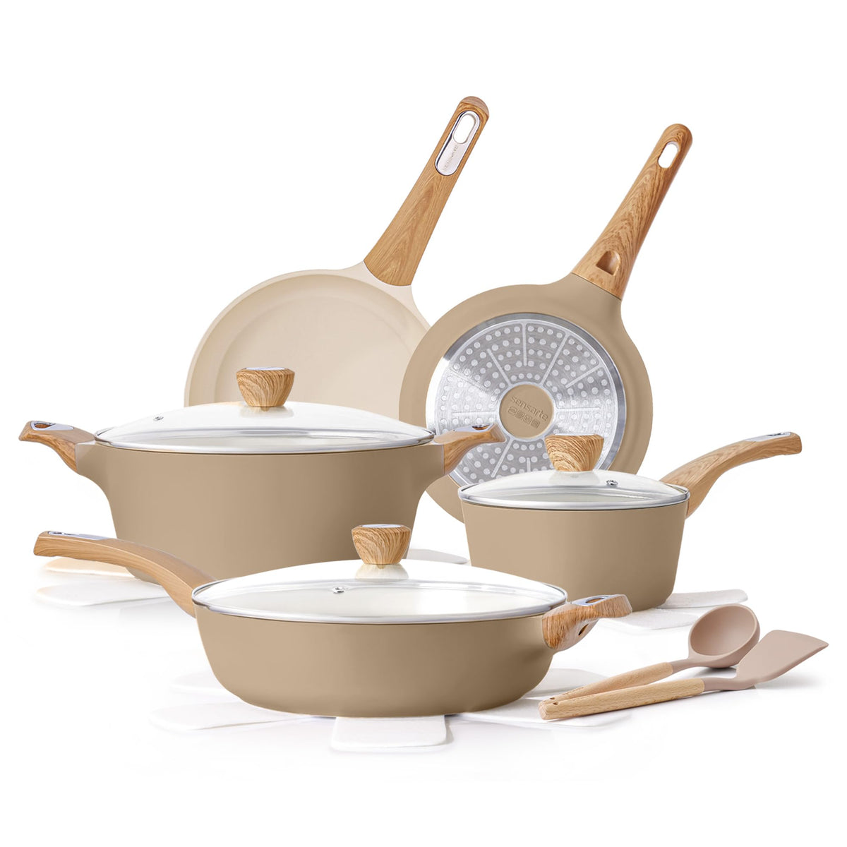 SENSARTE Ceramic Cookware Sets, Pots and Pans Set Non stick, 14 Piece Induction Cookware, Non toxic Healthy Non Stick Kitchen Cooking Set, with Frying Pans Set, PFAS PTFE PFOA PFOS Free