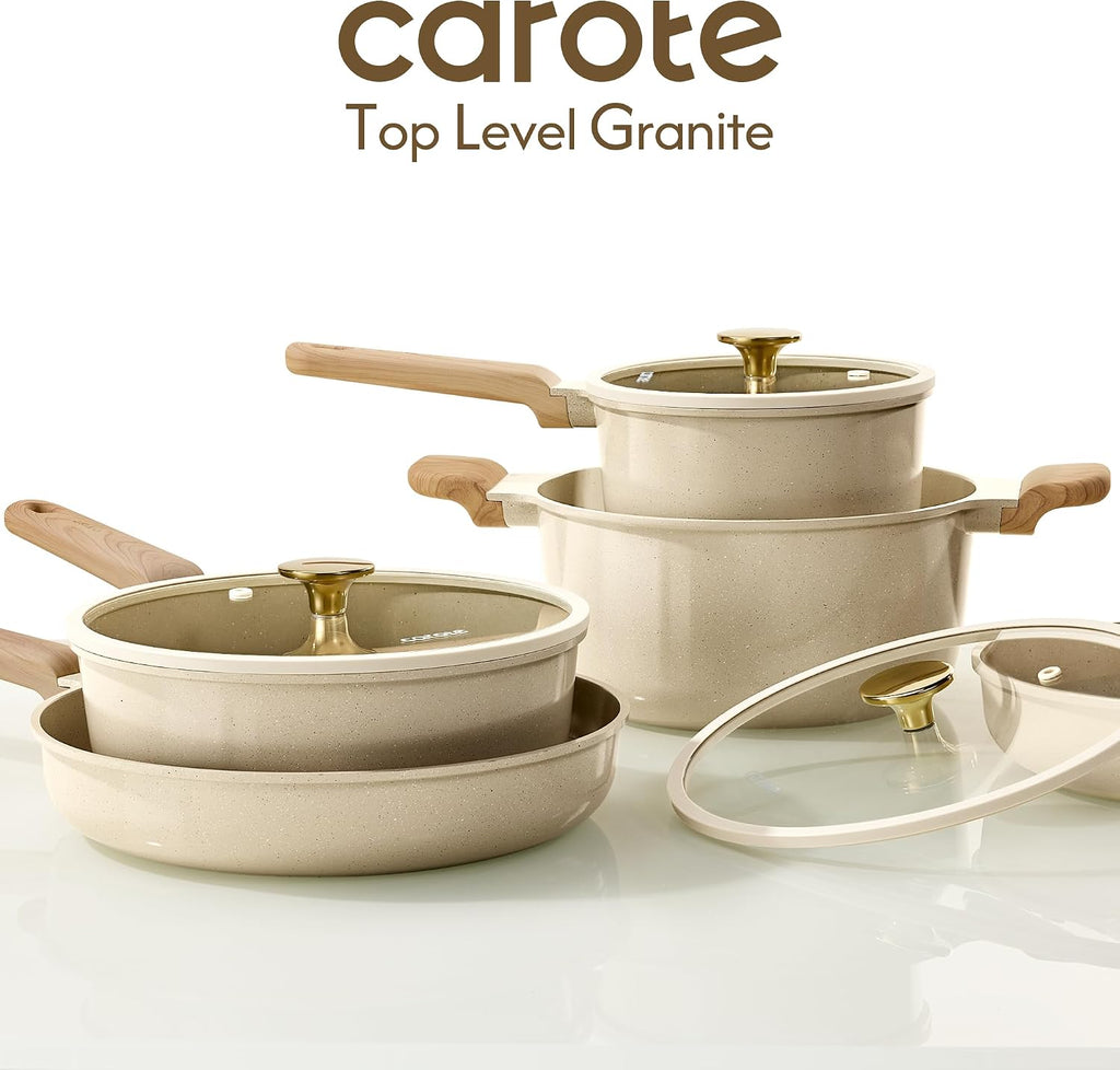 CAROTE Pots and Pans Set, Ceramic Cookware Set, 14pcs