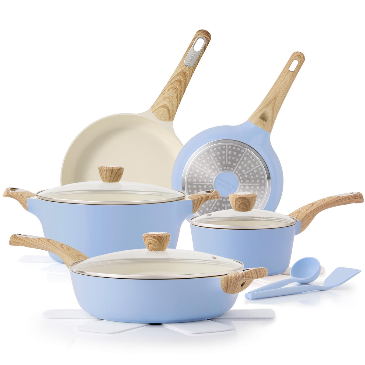 SENSARTE Ceramic Cookware Sets, Pots and Pans Set Non stick, 14 Piece Induction Cookware, Non toxic Healthy Non Stick Kitchen Cooking Set, with Frying Pans Set, PFAS PTFE PFOA PFOS Free