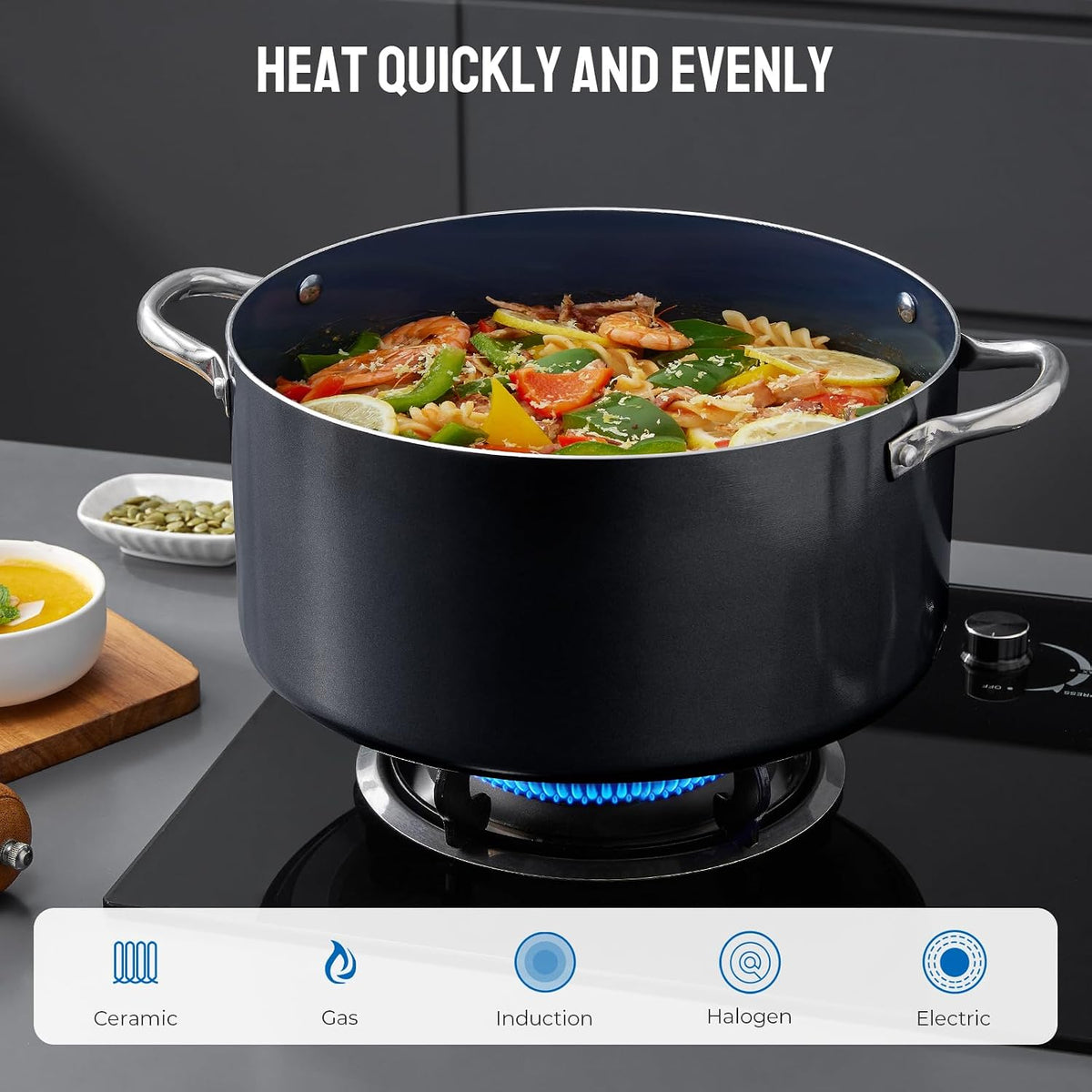 BEZIA Nonstick Induction Cookware Set, 6-Piece Pots and Pans Set with Lids