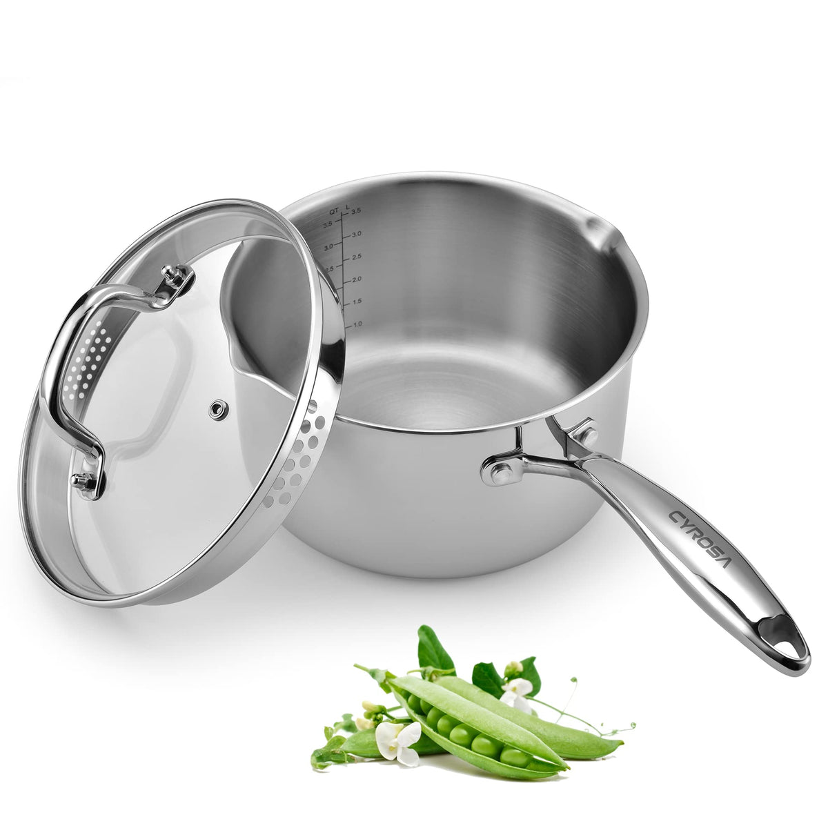 Stainless Steel Saucepan with Glass Lid, 2.0 Quart Multipurpose Sauce Pan, Sauce Pot with for Easy Pour with Ergonomic Handle