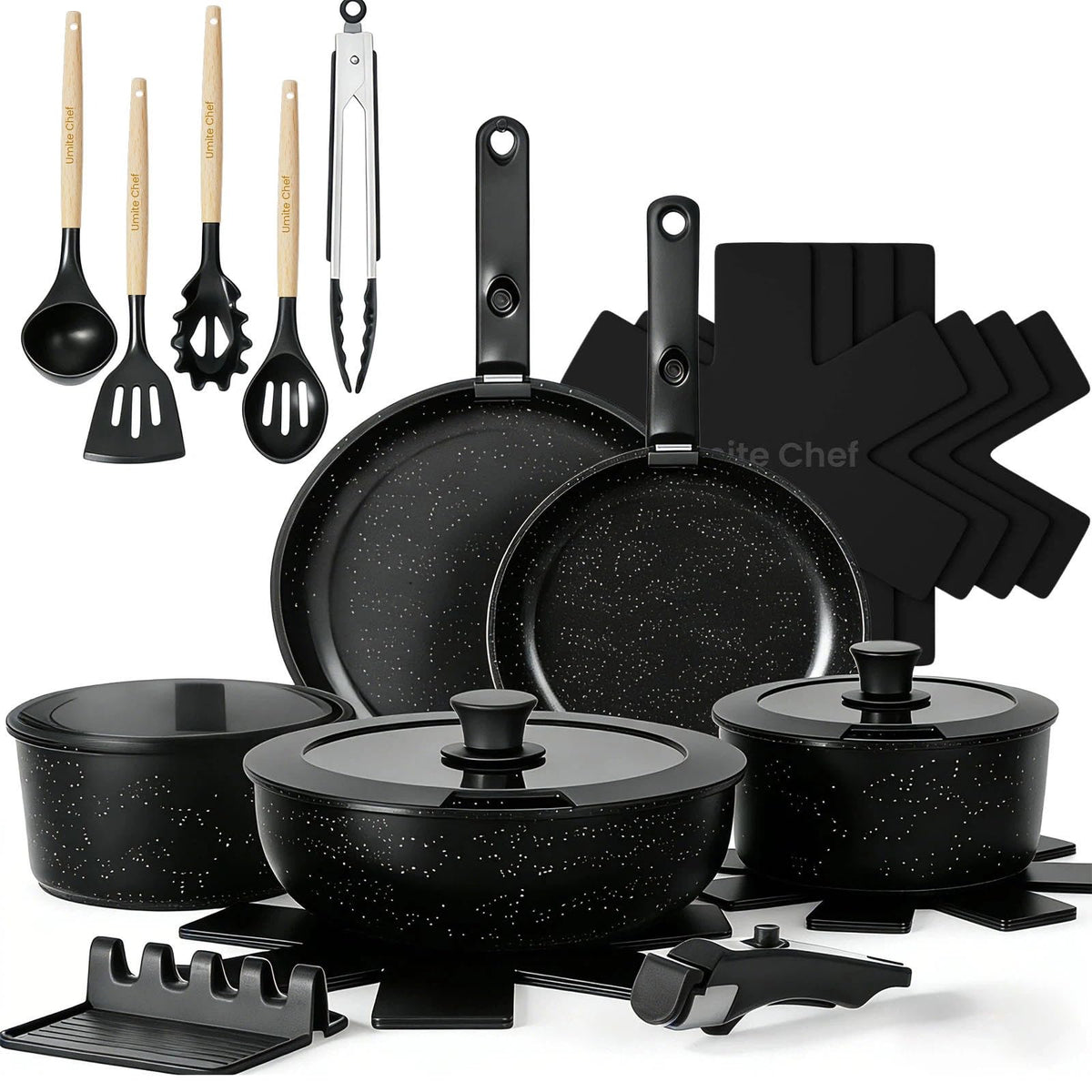 Umite Chef Non Stick Pots and Pans Set, 21 Pcs Ceramic Kitchen Cookware Set with Detachable Handle, Nonstick Healthy Induction Cookware, Dishwasher RV Cookware Set, Oven Safe, Stackable, Sage Green