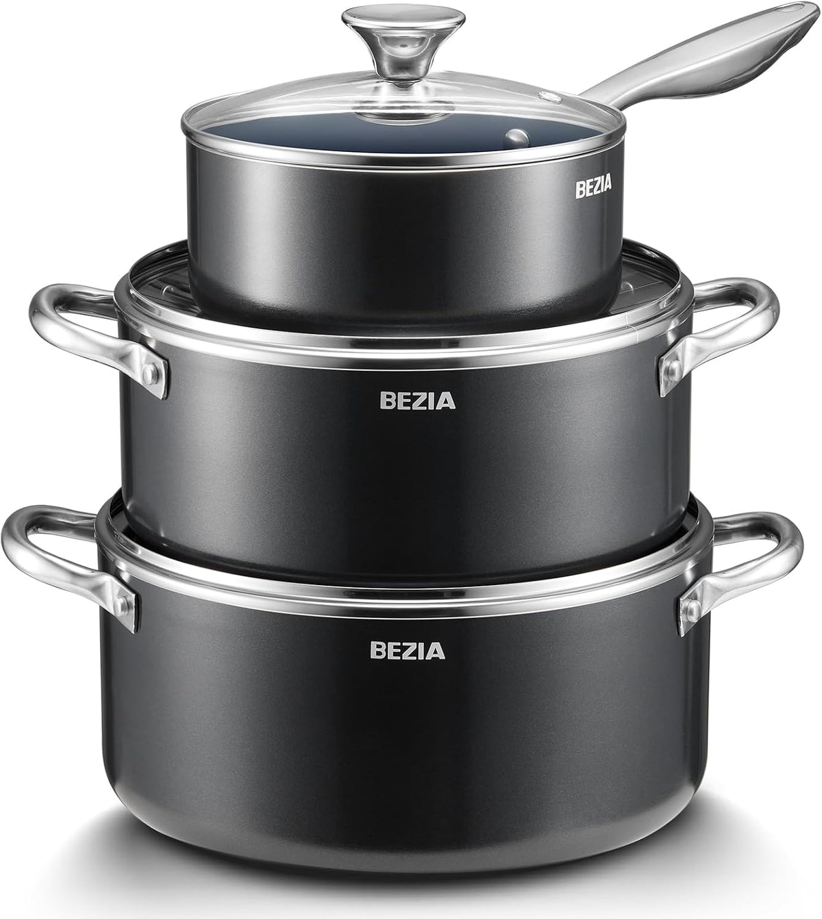 BEZIA Nonstick Induction Cookware Set, 6-Piece Pots and Pans Set with Lids