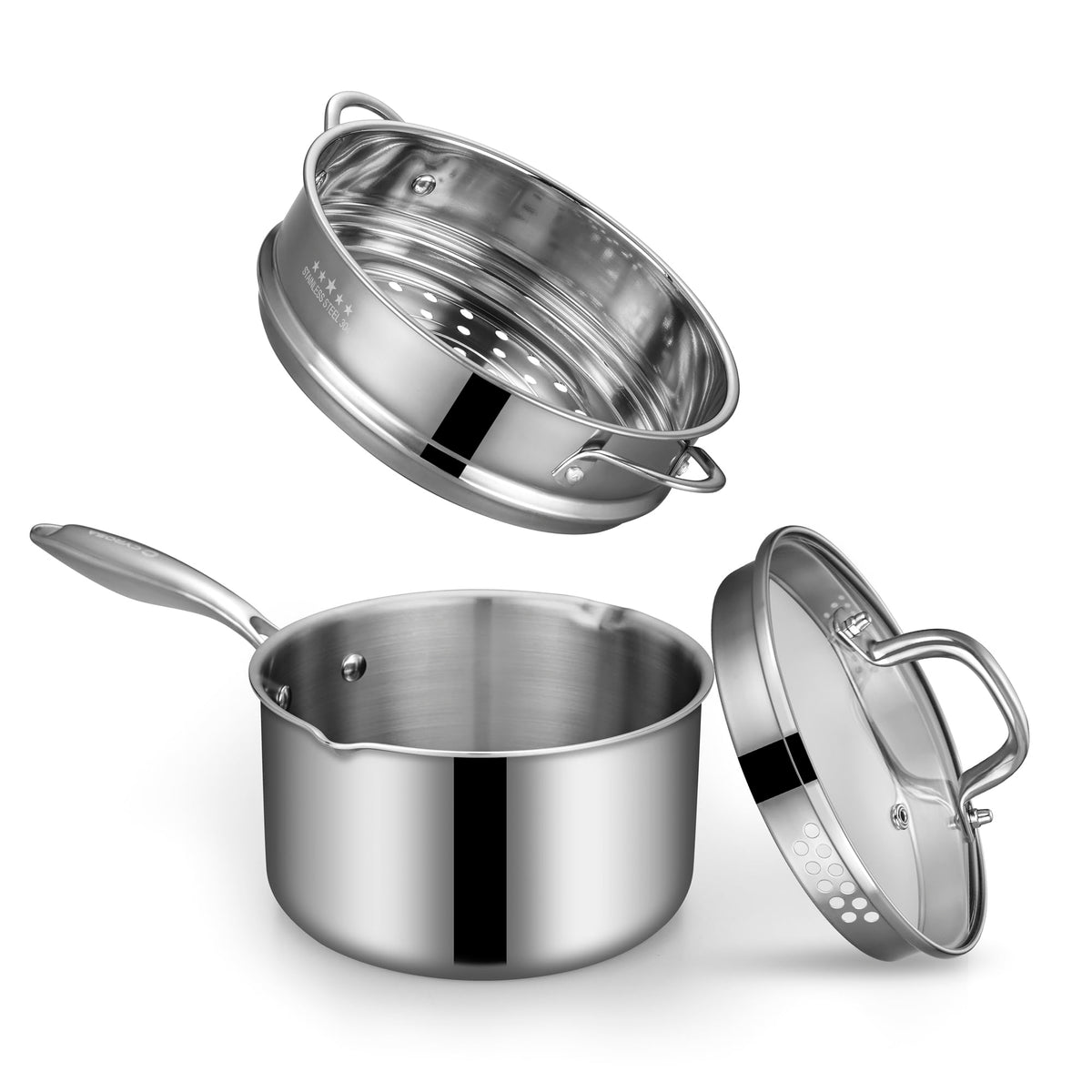 Stainless Steel Saucepan with Glass Lid, 2.0 Quart Multipurpose Sauce Pan, Sauce Pot with for Easy Pour with Ergonomic Handle