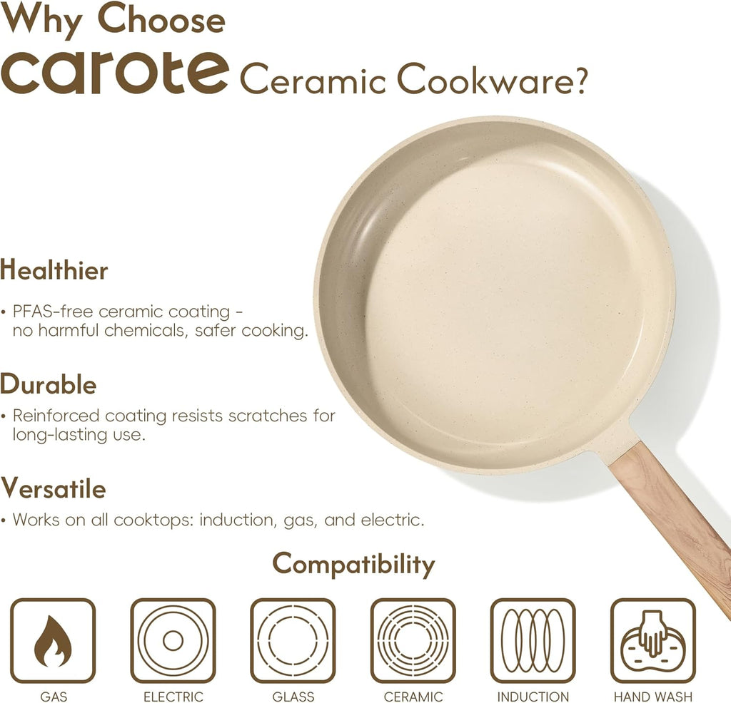 CAROTE Pots and Pans Set, Ceramic Cookware Set, 14pcs