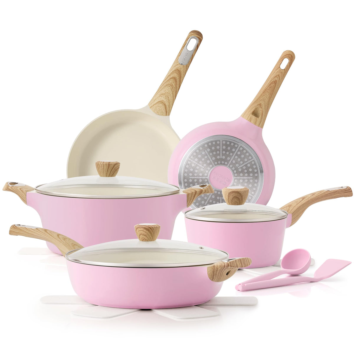 SENSARTE Ceramic Cookware Sets, Pots and Pans Set Non stick, 14 Piece Induction Cookware, Non toxic Healthy Non Stick Kitchen Cooking Set, with Frying Pans Set, PFAS PTFE PFOA PFOS Free