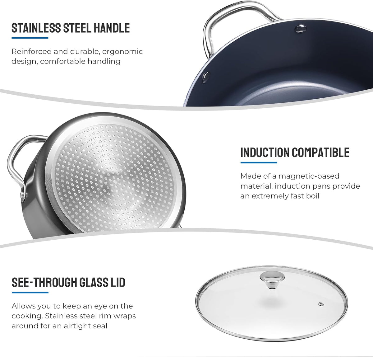 BEZIA Nonstick Induction Cookware Set, 6-Piece Pots and Pans Set with Lids