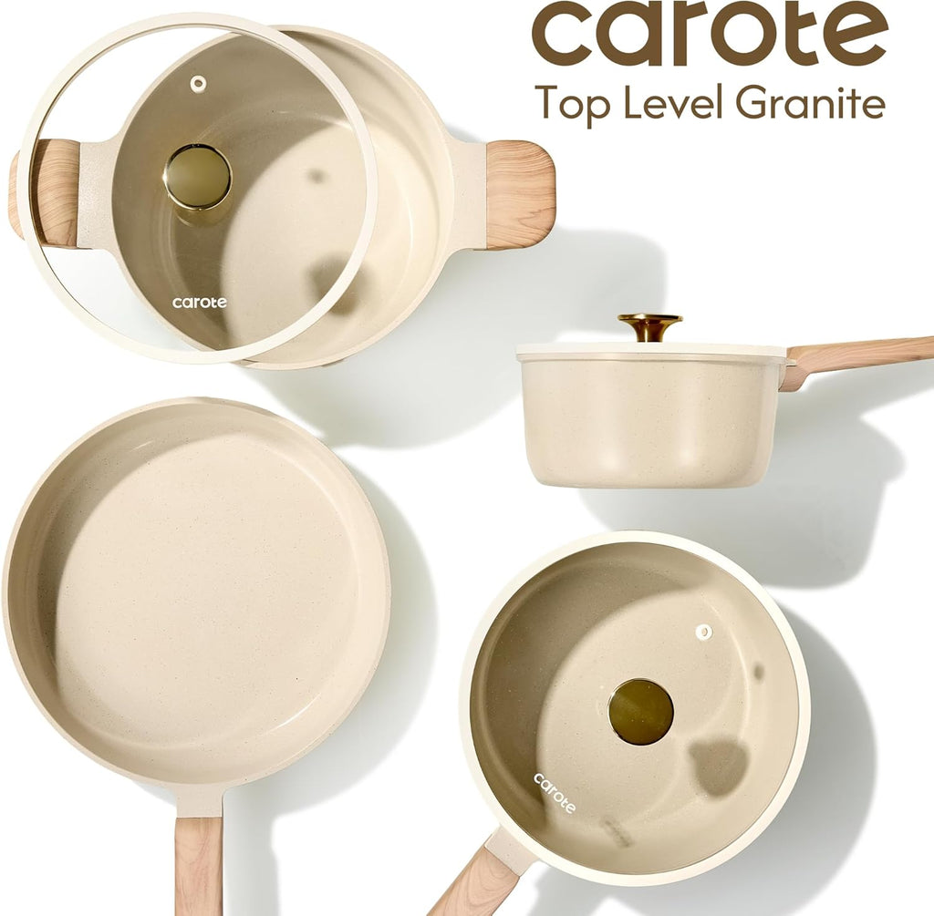 CAROTE Pots and Pans Set, Ceramic Cookware Set, 14pcs