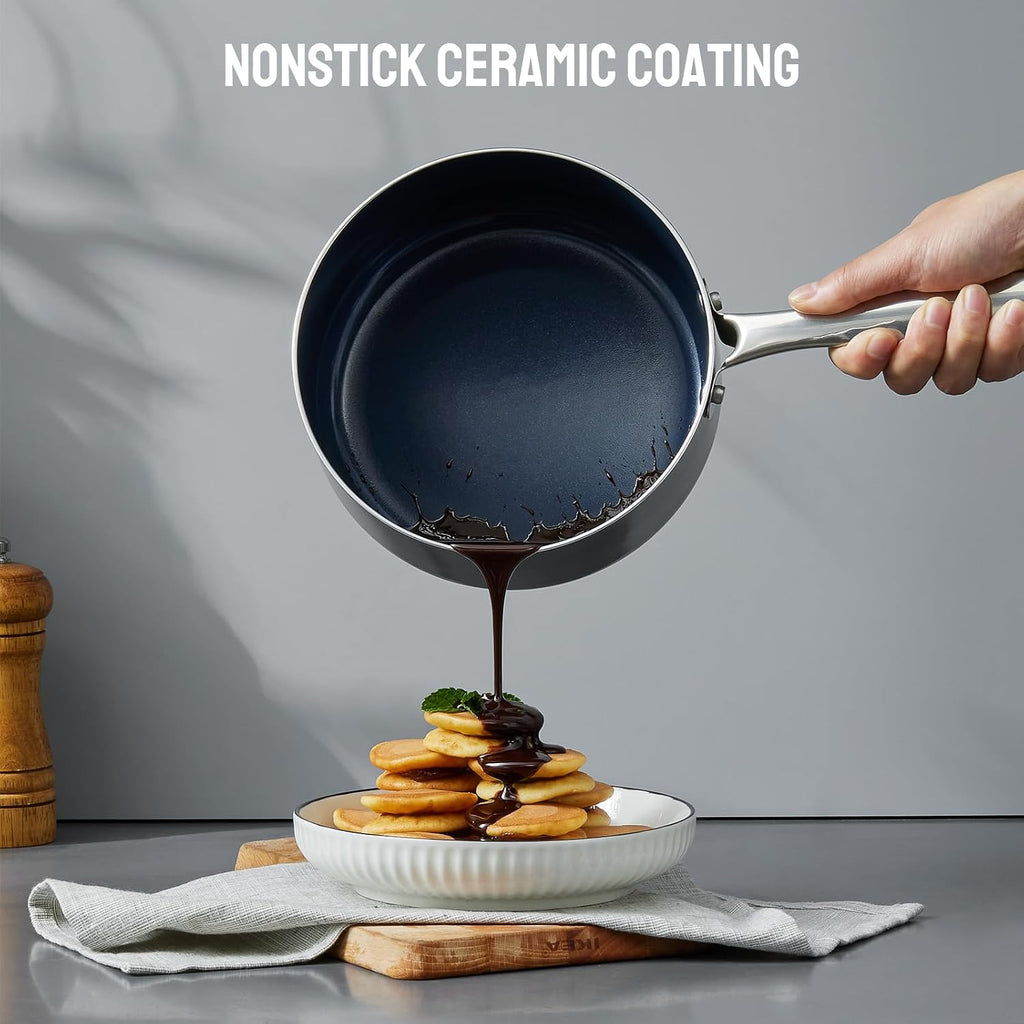 BEZIA Nonstick Induction Cookware Set, 6-Piece Pots and Pans Set with Lids