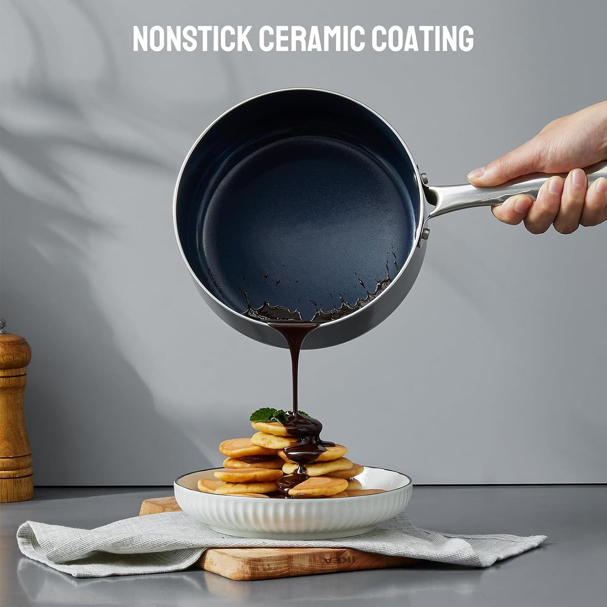 BEZIA Nonstick Induction Cookware Set, 6-Piece Pots and Pans Set with Lids