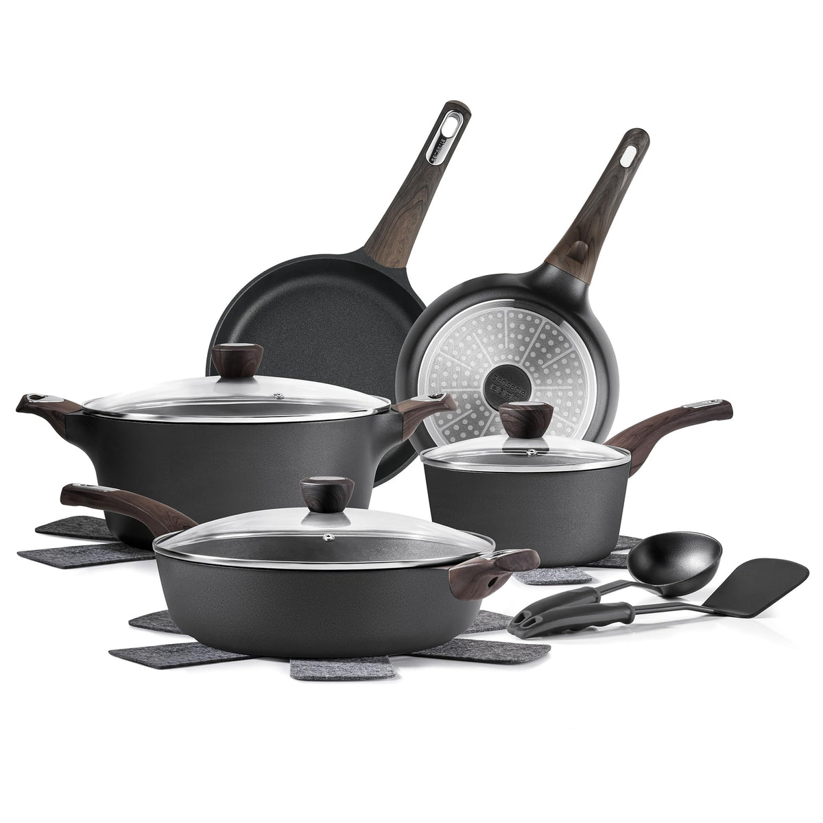 SENSARTE Ceramic Cookware Sets, Pots and Pans Set Non stick, 14 Piece Induction Cookware, Non toxic Healthy Non Stick Kitchen Cooking Set, with Frying Pans Set, PFAS PTFE PFOA PFOS Free