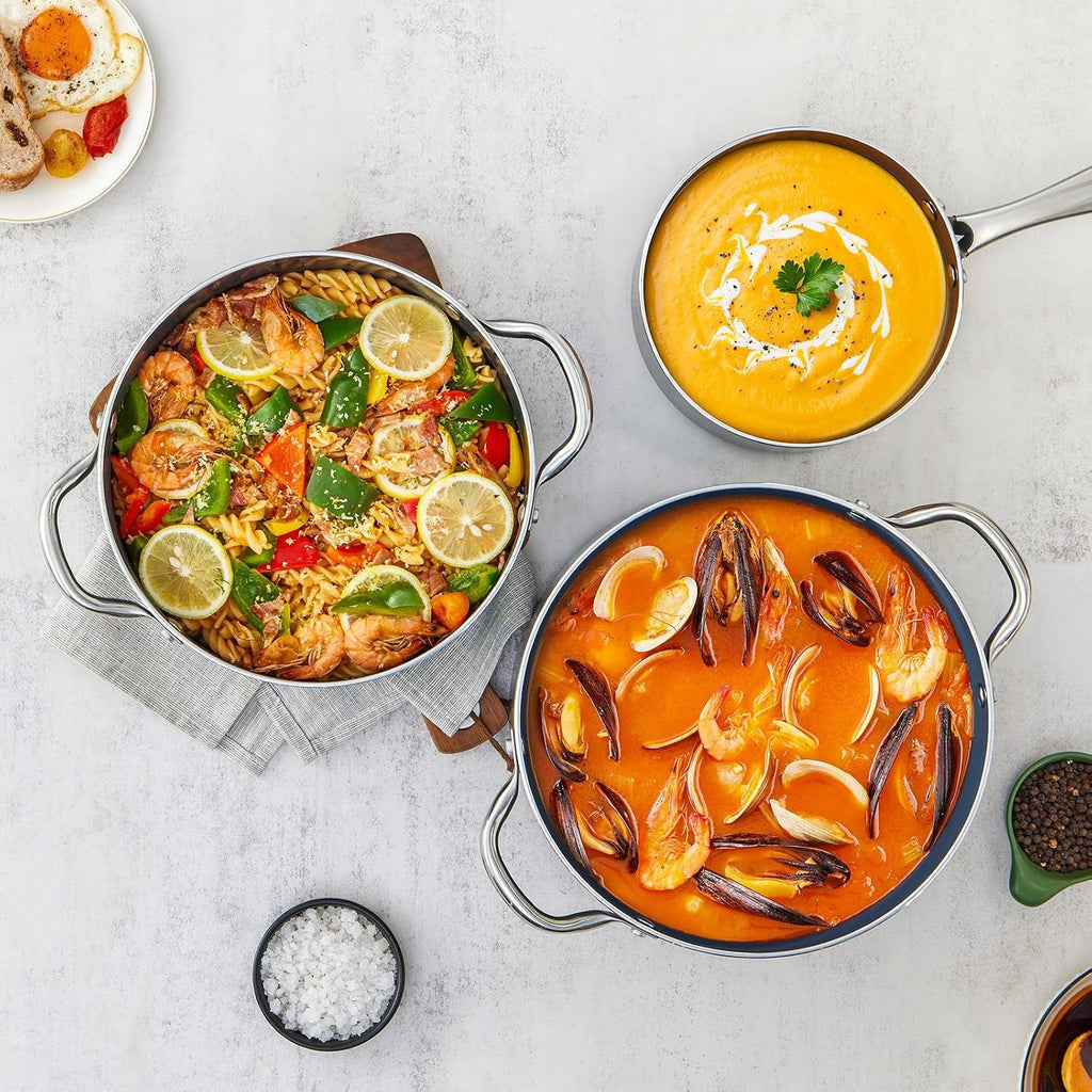 BEZIA Nonstick Induction Cookware Set, 6-Piece Pots and Pans Set with Lids