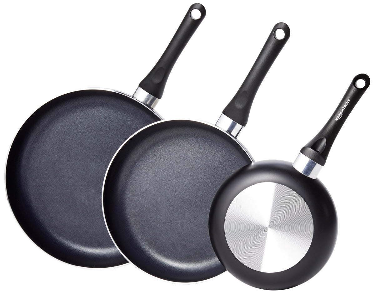 Amazon Basics Non-Stick Kitchen Cookware 8-Piece Set, Non-Induction, Includes Pots and Pans, Black