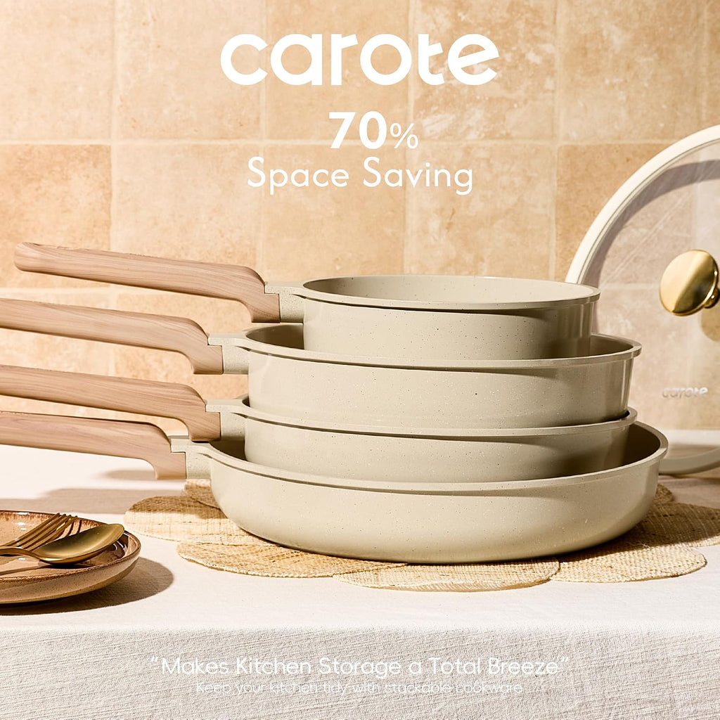 CAROTE Pots and Pans Set, Ceramic Cookware Set, 14pcs