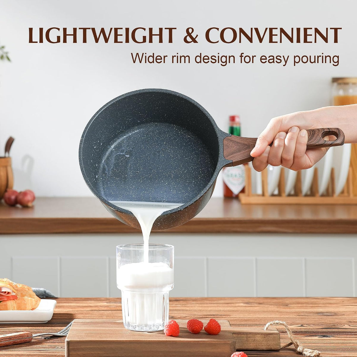 SENSARTE Nonstick Sauce Pan Set with Lid, 1.5+2 Quarts, PFOA/PFOS Free
