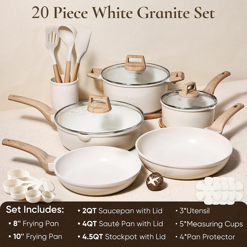 CAROTE 20pcs Pots and Pans Set, Nonstick Cookware Sets